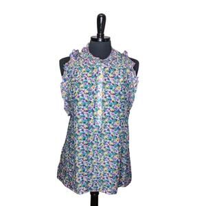 BCBGMaxAzaria Floral Ruffle Sleeveless Top Romantic Fairy Cottage Twee